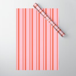 [ Thumbnail: Pink and Red Colored Pattern of Stripes Wrapping Paper ]