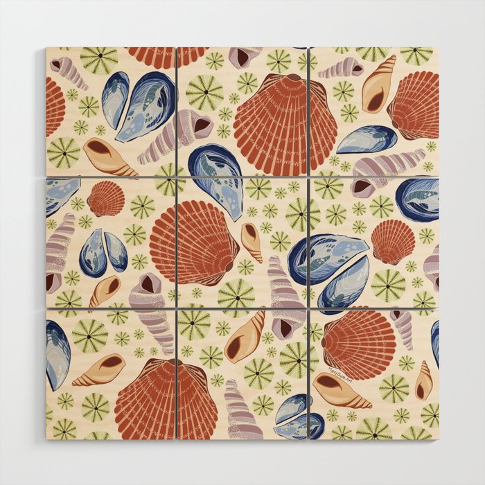 Summer Seashell Rustic Pattern Wood Wall Art