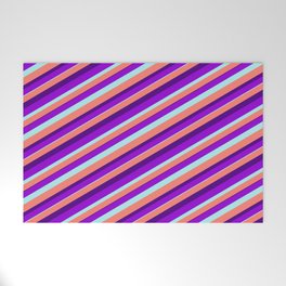 [ Thumbnail: Dark Violet, Turquoise, Salmon, and Indigo Colored Lined Pattern Welcome Mat ]