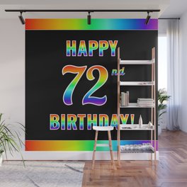 [ Thumbnail: Fun, Colorful, Rainbow Spectrum “HAPPY 72nd BIRTHDAY!” Wall Mural ]