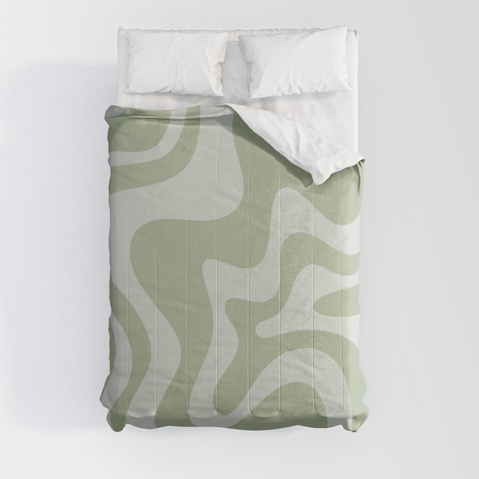 Liquid Swirl Retro Abstract Pattern in Sage Green and Light Sage Gray Comforter