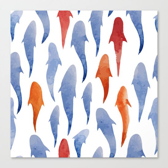 Watercolor Shark Pattern Canvas Print