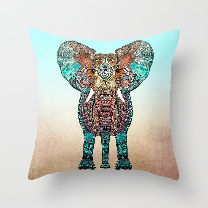 BOHO SUMMER ELEPHANT Throw Pillow