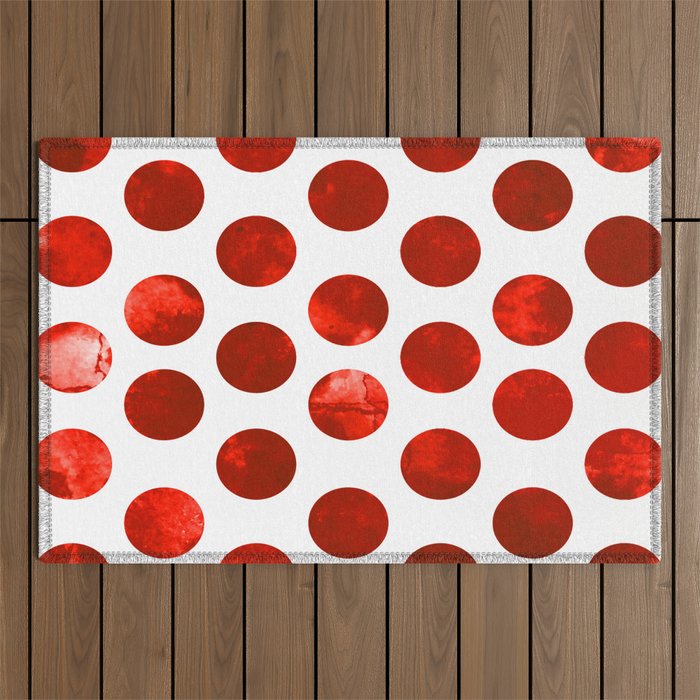 Large Red and White Watercolor Polkadots  Outdoor Rug