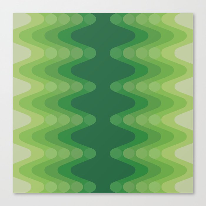 Retro 1970s Style Sonic Wave Pattern 230 Green Canvas Print