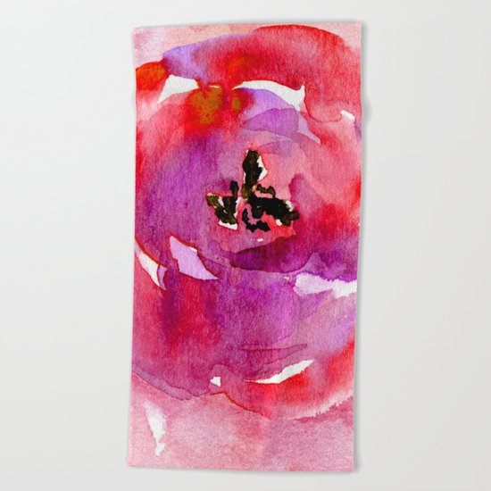 red pink flower Beach Towel