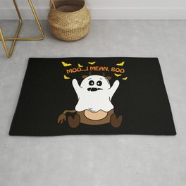 Ghost Cow Moo I Mean Boo Funny Halloween Area & Throw Rug