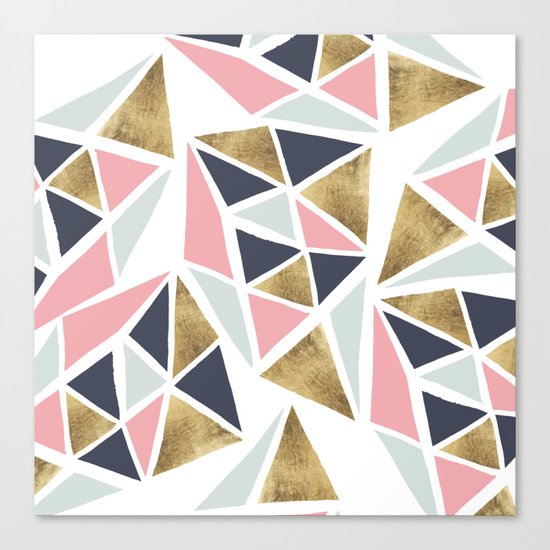 Modern geometrical pink navy blue gold triangles pattern Canvas Print