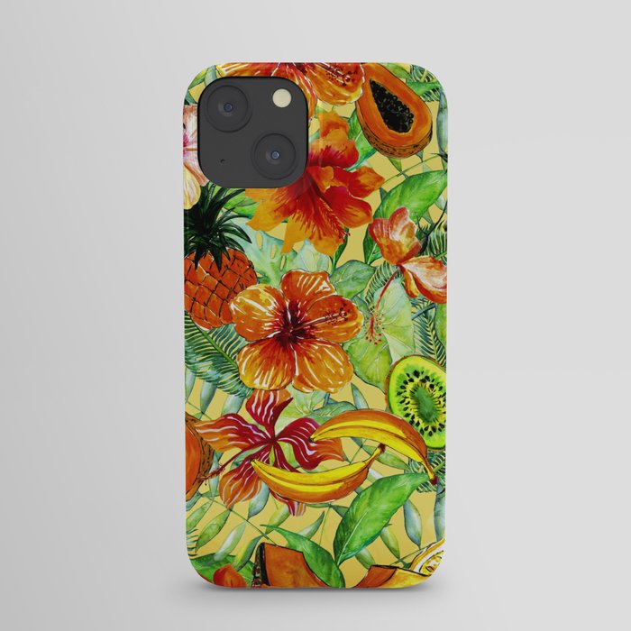 My tropical Summer Hibiscus and Fruits Garden - Jungle Pattern iPhone Case