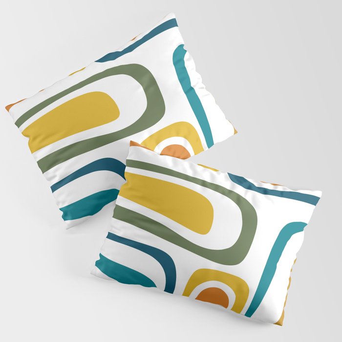 Palm Springs Midcentury Modern Abstract in Moroccan Teal, Orange, Mustard, Olive, and White Pillow Sham