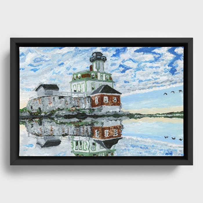 Rose Island Lighthouse Painting Framed Canvas