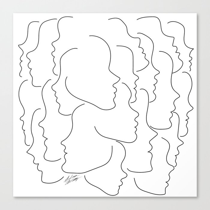 Face Your Truths Multiple Black Simple Line Face Profiles Canvas Print By Andwomandesign Society6