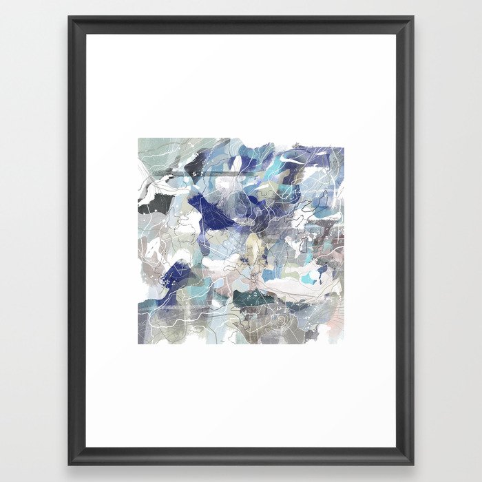 Abstract Map Blue Framed Art Print