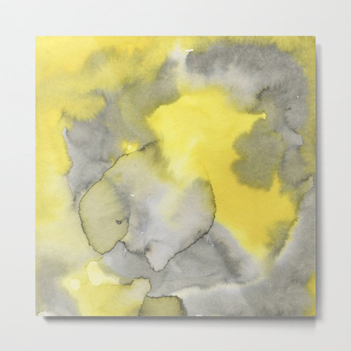 Hand painted gray yellow abstract watercolor pattern Metal Print