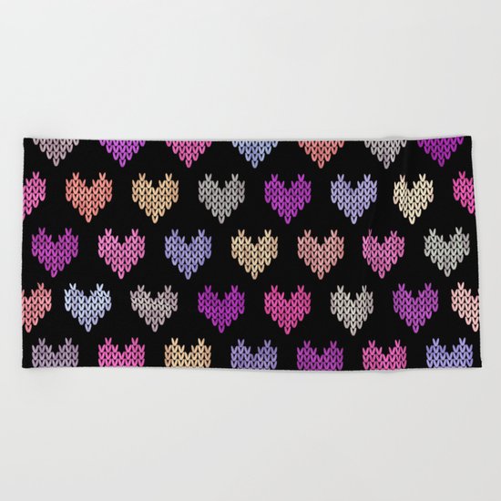 Colorful Knitted Hearts IV Beach Towel