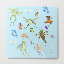 Faeries and flying frogs | light blue Metal Print