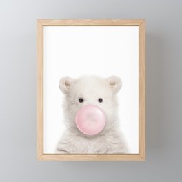 Baby Polar Bear Blowing Bubble Gum, Pink Nursery, Baby Animals Art Print by Synplus Framed Mini Art Print