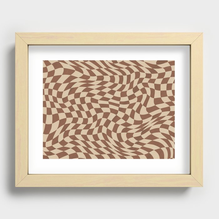 Burnt brown warp checked Recessed Framed Print