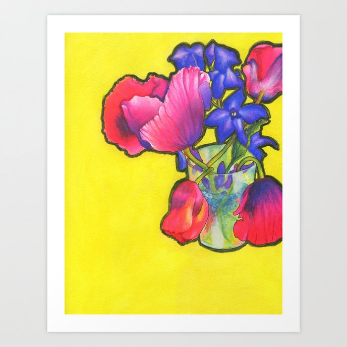 Pink and Blue Flowers Art Print