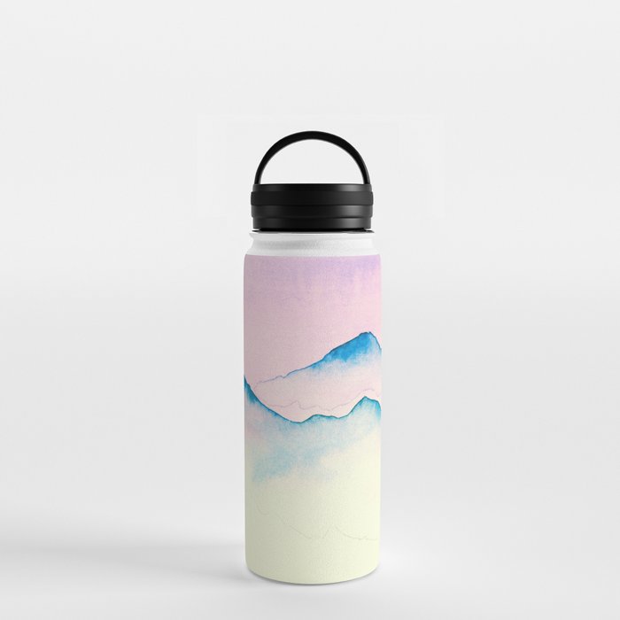 Light Blue Mountain Tops With Pink Sky Water Bottle