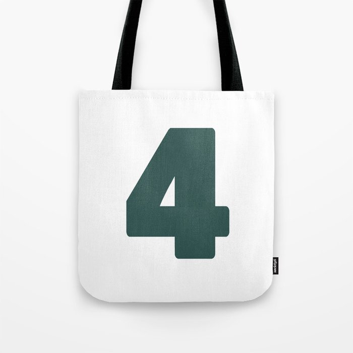 4 (Dark Green & White Number) Tote Bag