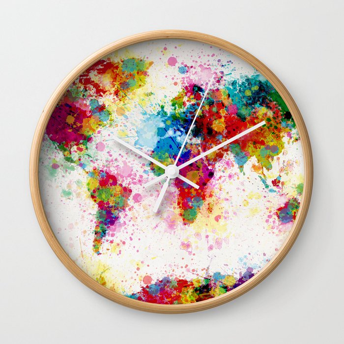 Map of the World Map Paint Splashes Wall Clock