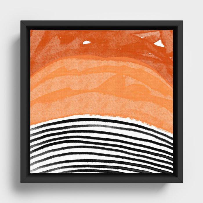 The Sun Shines On 1 - Contemporary Abstract Painting in Orange, Black and White Framed Canvas