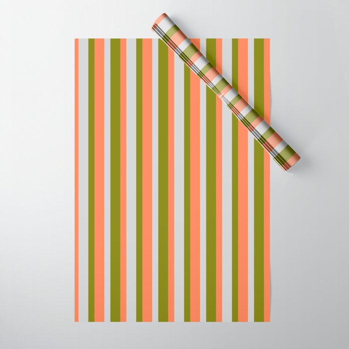 Green, Light Gray, and Coral Colored Lines Pattern Wrapping Paper
