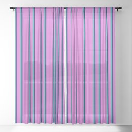 [ Thumbnail: Orchid, Midnight Blue, and Light Sea Green Colored Striped Pattern Sheer Curtain ]