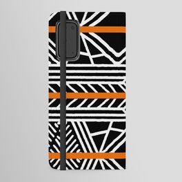 Orange Black White Mudcloth Stripe Pattern Pairs Coloro 2022 Popular Color Magma Orange 024-55-38 Android Wallet Case