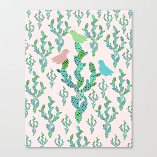 Birds and cacti Canvas Print
