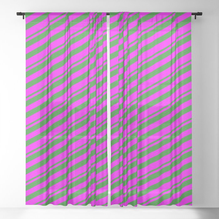 Forest Green and Fuchsia Colored Lined/Striped Pattern Sheer Curtain