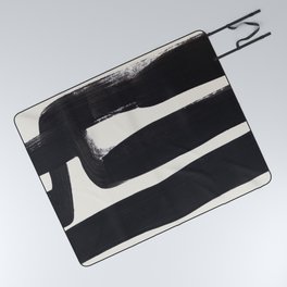 Mid Century Modern Minimalist Abstract Art Brush Strokes Black & White Ink Art Ancient Stripes Picnic Blanket