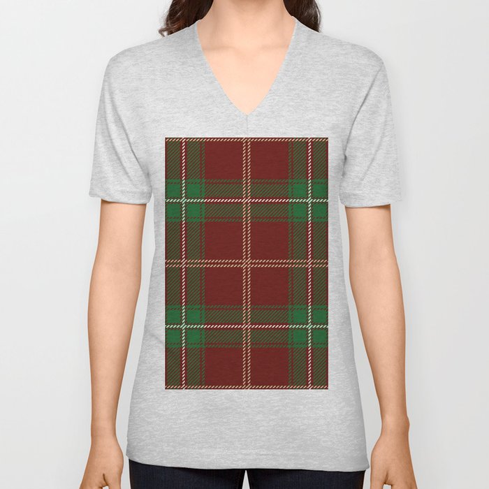 Red and Green Square Pattern V Neck T Shirt