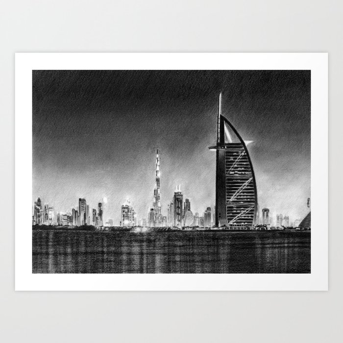 Dubai Cityscape Drawing Art Print By Davidrives