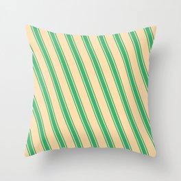 [ Thumbnail: Tan and Sea Green Colored Lines Pattern Throw Pillow ]