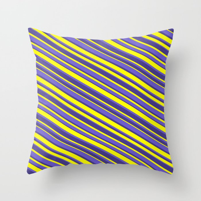 Yellow, Slate Blue, and Dark Slate Blue Colored Lined/Striped Pattern Throw Pillow