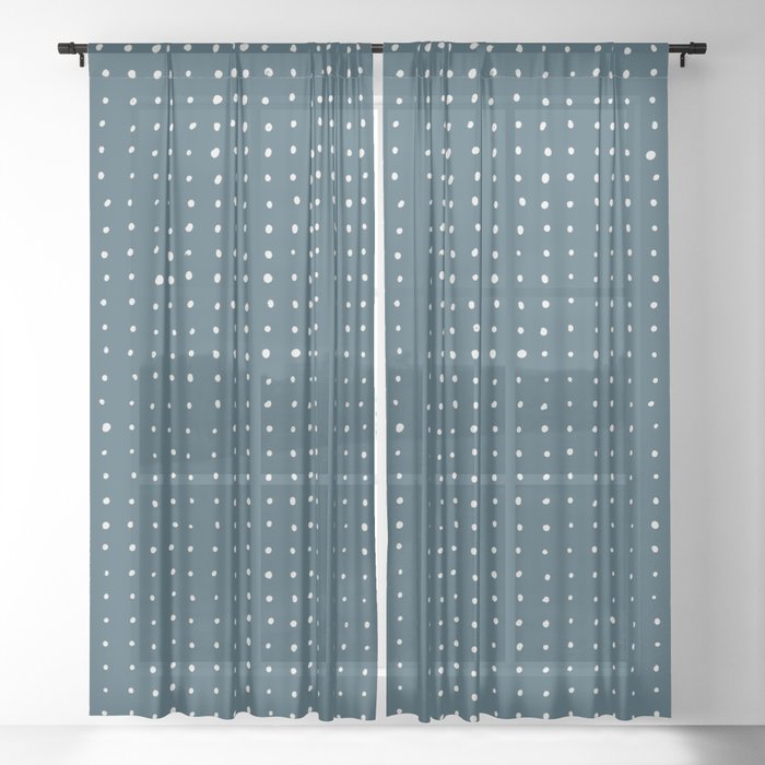 Hand Drawn Dots On Dark Teal Sheer Curtain By Blerta Society6