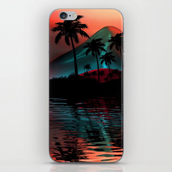 Neon landscape: Pink neon tropical beach iPhone Skin