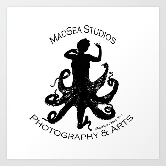 MadSea Nymph, black on white Art Print