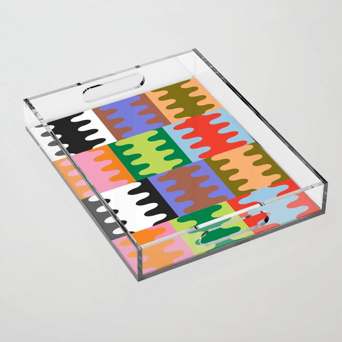 Funky Modern Wavy Shapes | Color Block Pattern Acrylic Tray