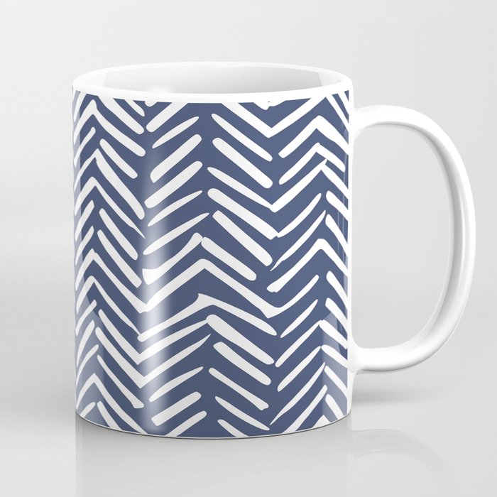 Boho Herringbone Pattern, Navy Blue and White Coffee Mug