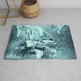 cars and butterflies in moonlight Rug