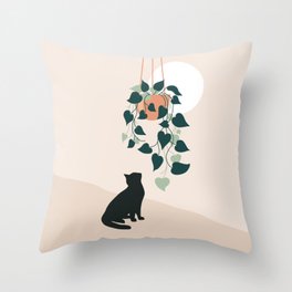 Cat with Plant Throw Pillow