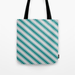 [ Thumbnail: Light Gray & Teal Colored Lined Pattern Tote Bag ]