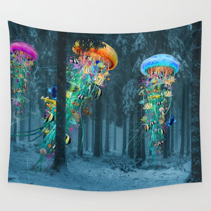 New Winter forest of Electric Jellyfish Wall Tapestry