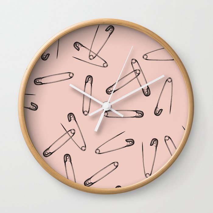 Pink Safety Pin Wall Clock By Smalldrawing Society6