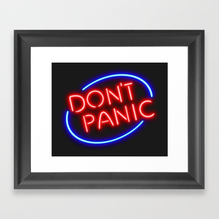Hitchhiker's Guide - "Don't Panic" Neon Sign Framed Art Print