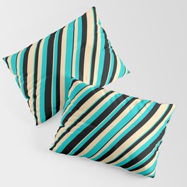 [ Thumbnail: Beige, Dark Turquoise & Black Colored Lines/Stripes Pattern Pillow Sham ]