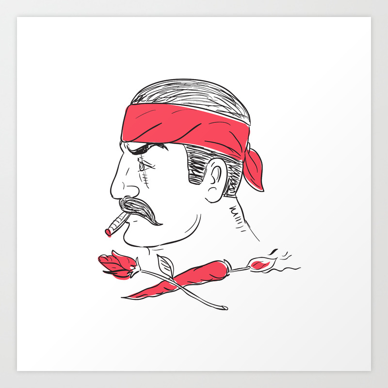 Mexican Guy Cigar Hot Chili Rose Drawing Art Print By Patrimonio Society6